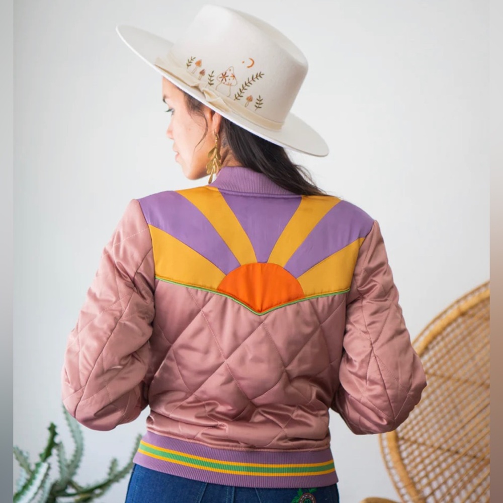Classic Rock Couture Dusty Rose Rising Sun Bomber Jacket